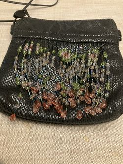 VINTAGE SKIN AND SUEDE BAG WITH GORGEOUS BEADS