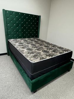 Green Velvet Tufted Bed Frame