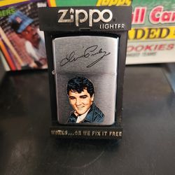 Vintage Zippo Lighter With Elvis Presley Painted On It W Display Case