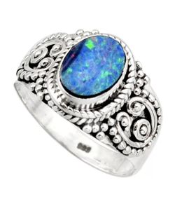 925 sterling silver opal ring size 8