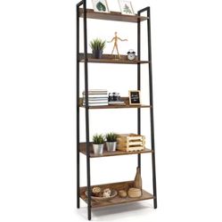 ✅✅✅🔥 Rustic Oak Ladder Shelf – 5 Tiers of Style & Storage! 🌿📚  Perfect for Home Office | Living Room | Kitchen