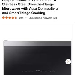 Bespoke Smart 2.1 cu. ft. 1000 W Stainless Steel Over-the-Range Microwave with Auto Connectivity and SmartThings Cooking