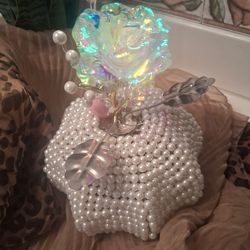 Chic Decorative candle holder  (beeded perl) foil Rose