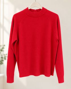 Vintage Designers Originals Red Mock Neck Sweater Back Zip Radan Women's XL Acrylic Hong Kong