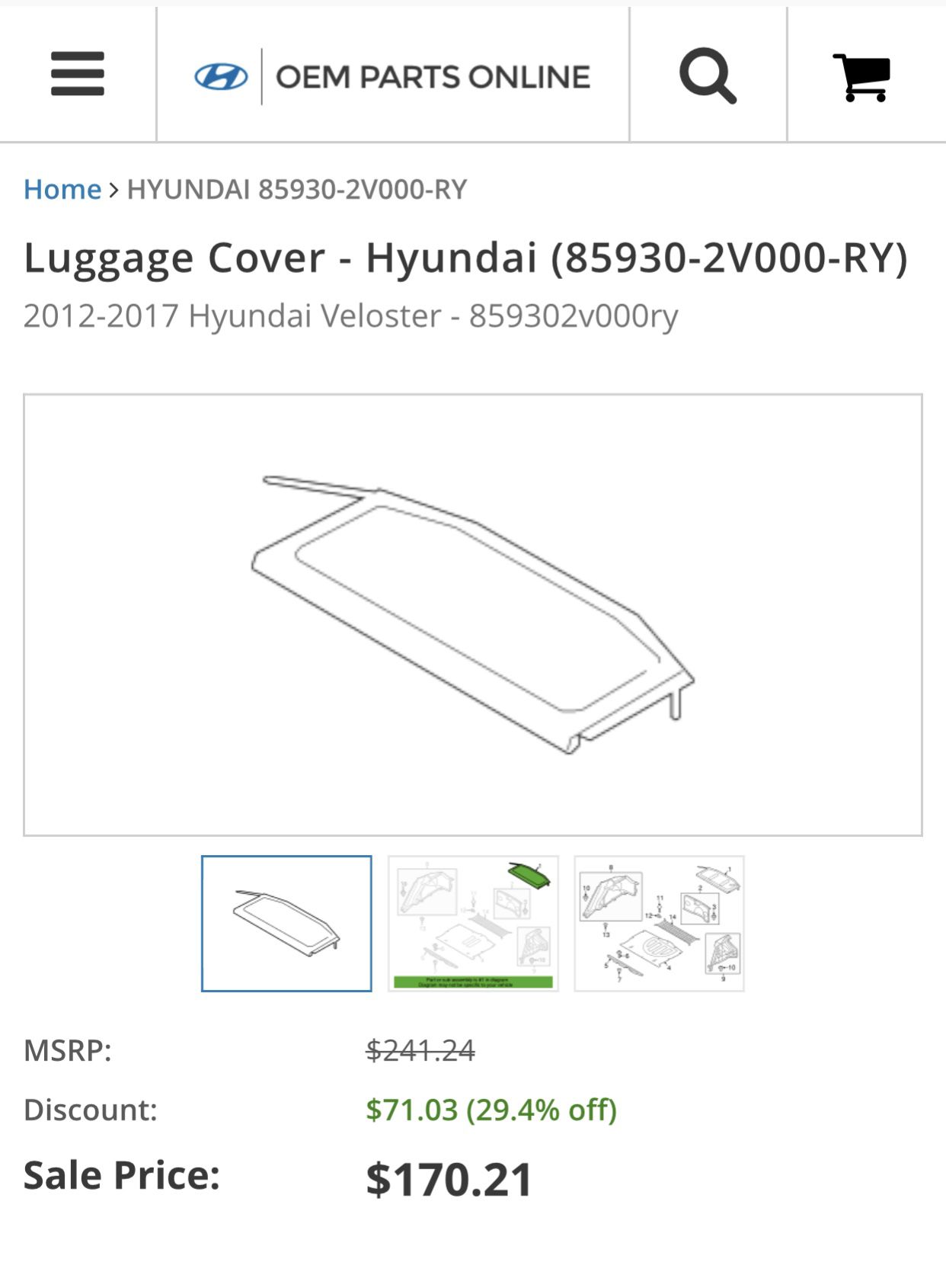 2016 Hyundai Veloster Luggage Cover