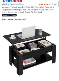 Wooden Coffee Table, Lift Top Coffee Table with Large Hidden Storage Shelf, Lift Tabletop Dining Tables for Living Room, Home Small Space, 38.6in, Bla