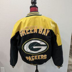 Green Bay Packers Green Wool & Yellow Leather  Varsity Insulated Jacket