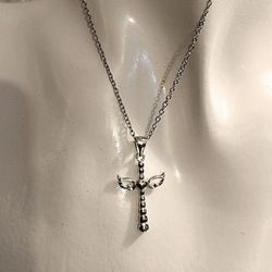 925 Sterling Silver Angel Heart Cross Wings Pendant 