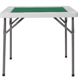 Mahjong Poker Game Square Folding Card Table with Felt Green Surface and Cup Holders, Portable  Table for 4 Players