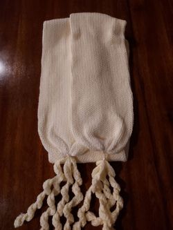 Cream Knit Scarf with Twisted Fringe