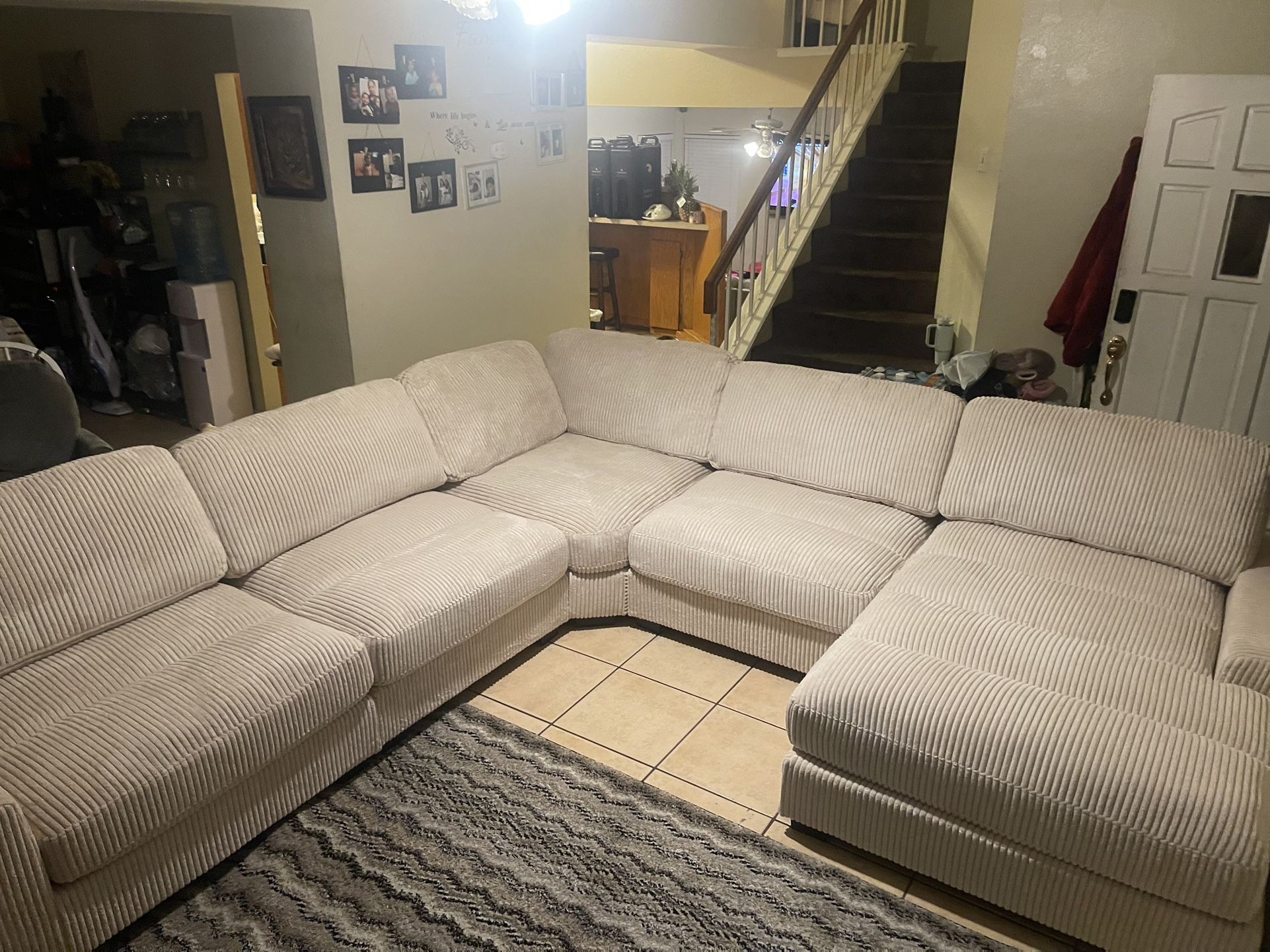 Light Beige Sectional Sofa With Extra Wide Chaise