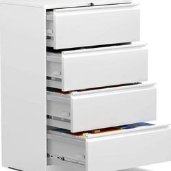 #102013 White 4 Drawer Lateral File Cabinet with Lock (In box)