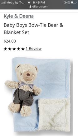 Baby boy blanket w bear plush