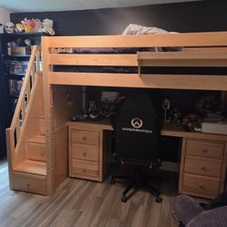 Solid Wood MAXTRIX LOFT BED WITH DESK AND DRAWERS.  MATTRESS INCLUDED 