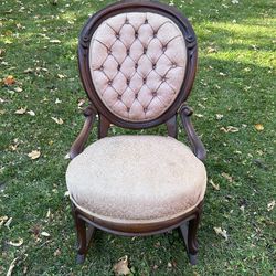 Victorian Parlor Rocking Chair with Tufted Pink Upholstery