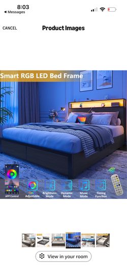 Queen Bed Frame w/LED Lights & Storage