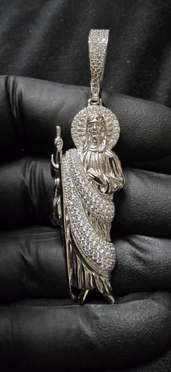 St. Jude pendant Moissanite set in solid sterling silver. 925