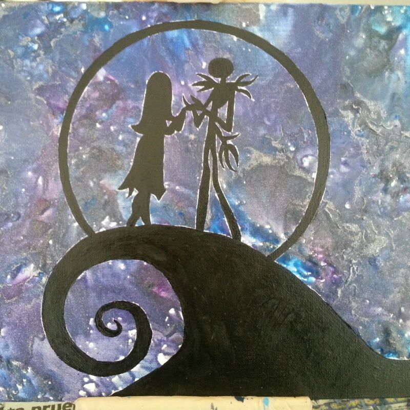Jack and Sally Silhouette Melted Crayon Art