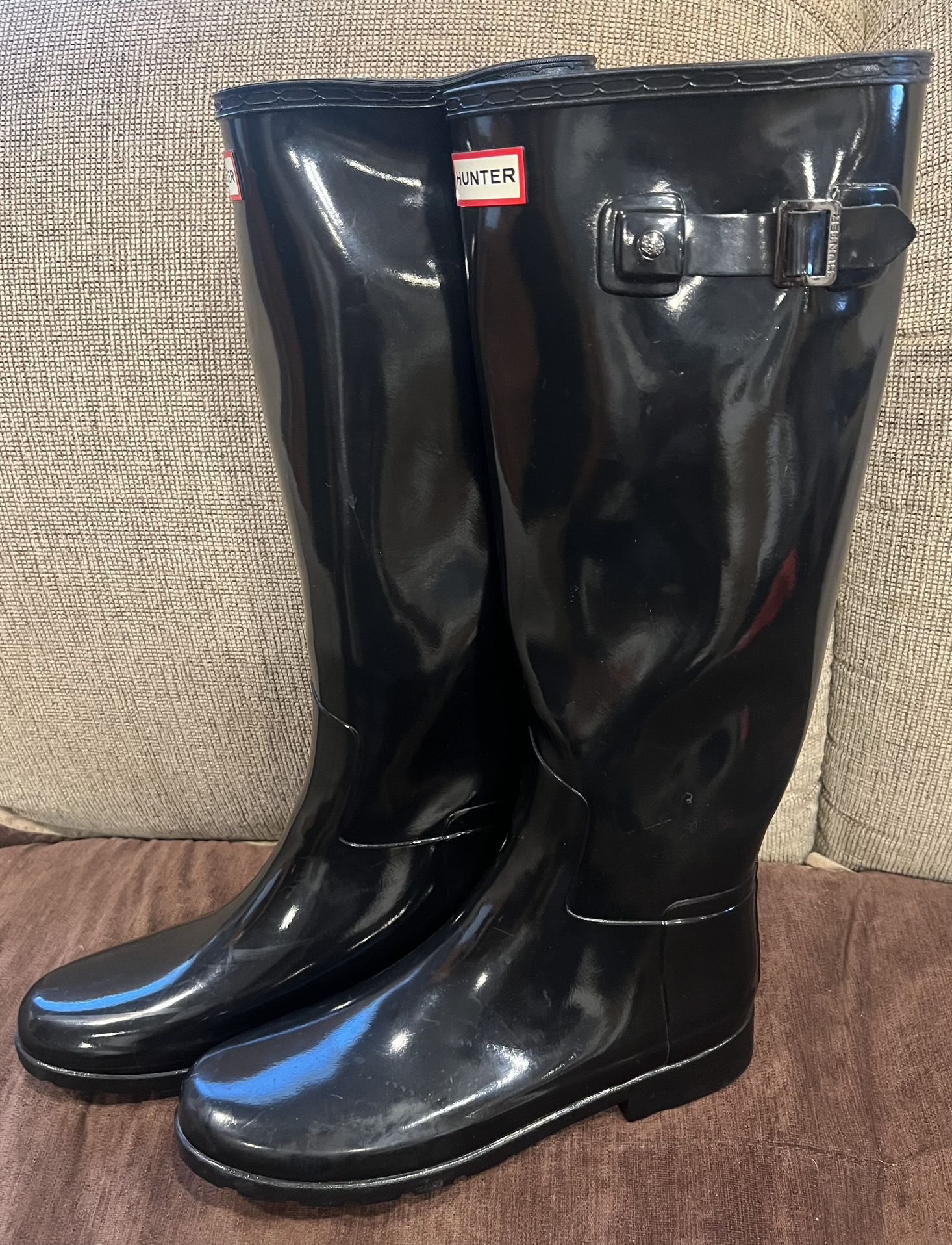 Women's Original Tall Gloss Back Adjustable Hunter Rain Boots Size 9