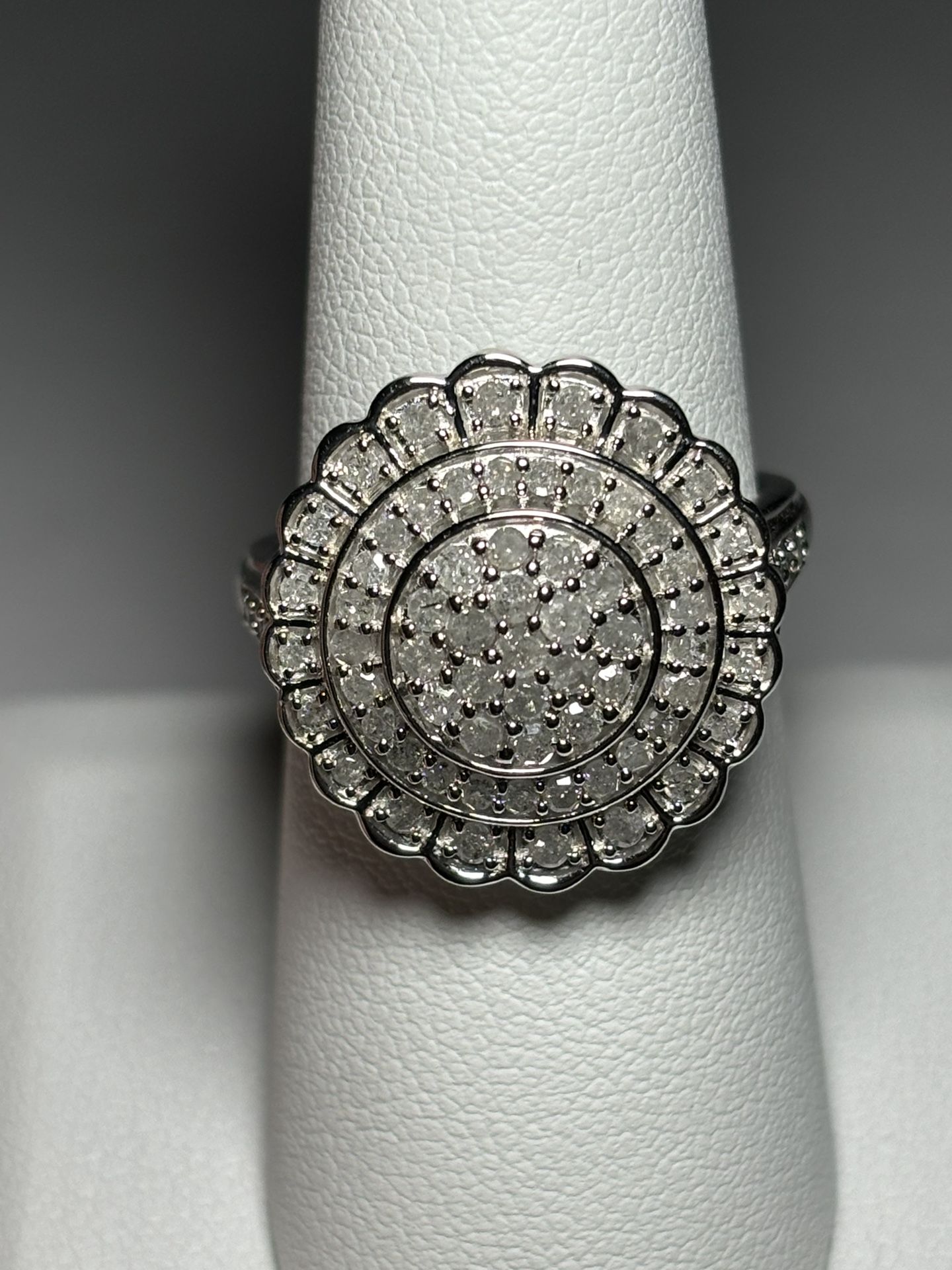 Sterling Silver Genuine White Diamond Cluster Ring
