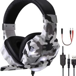 Gaming Headset for Xbox One, PS4, PC, Over Ear Gaming Headphones with Noise Cancelling Mic LED Light