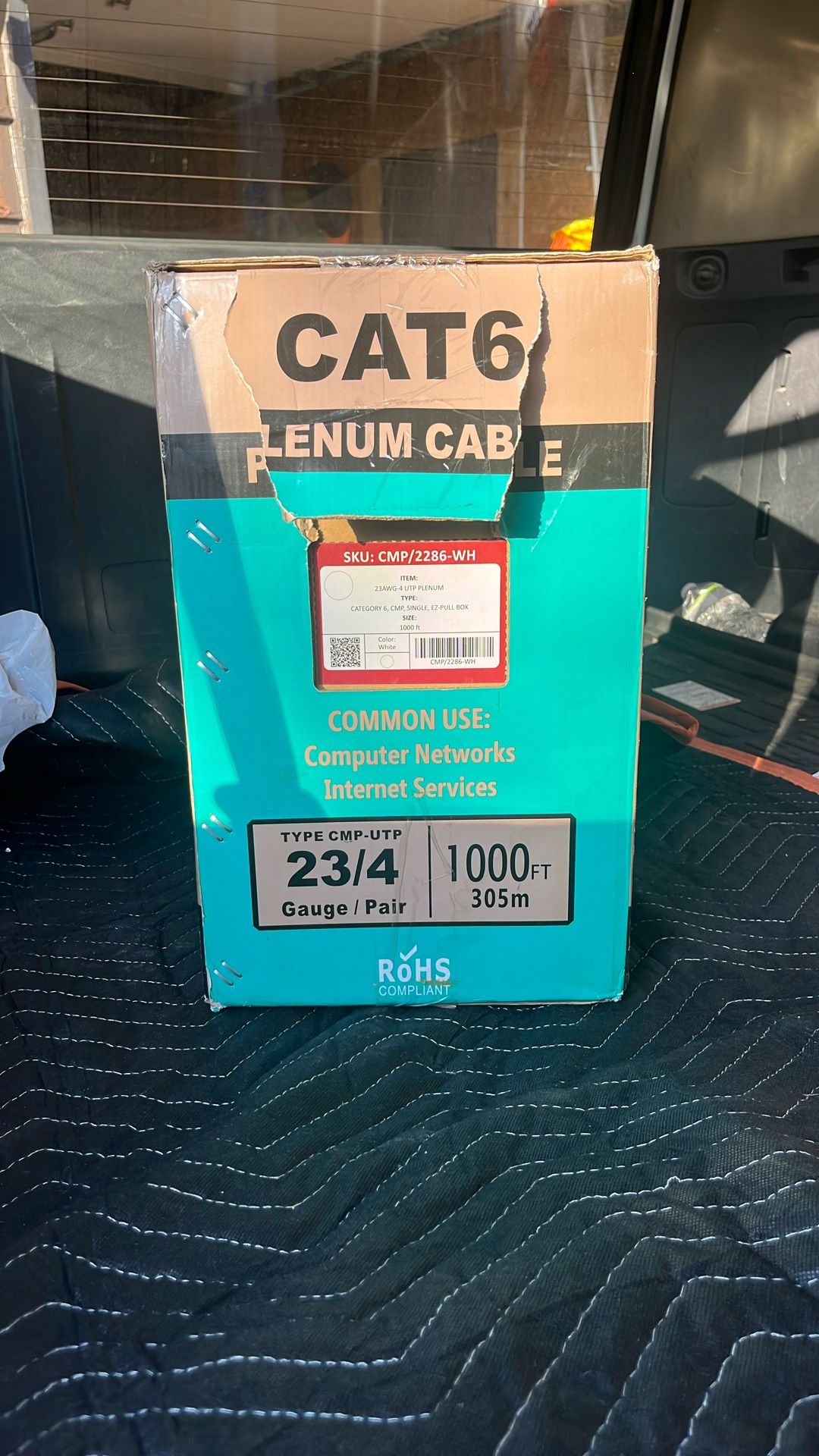 CAT 6 PLENUM 1000ft EZ PULL BOX
