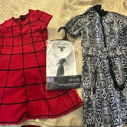 2 Girls Dresses And 1 New Boys Long Sleeve Dress Shirt With Tie - Take ALL Items For $5