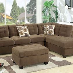 Brand New Waffle Suede Truffle Sectional Sofa ( Ottoman Sold Separately)