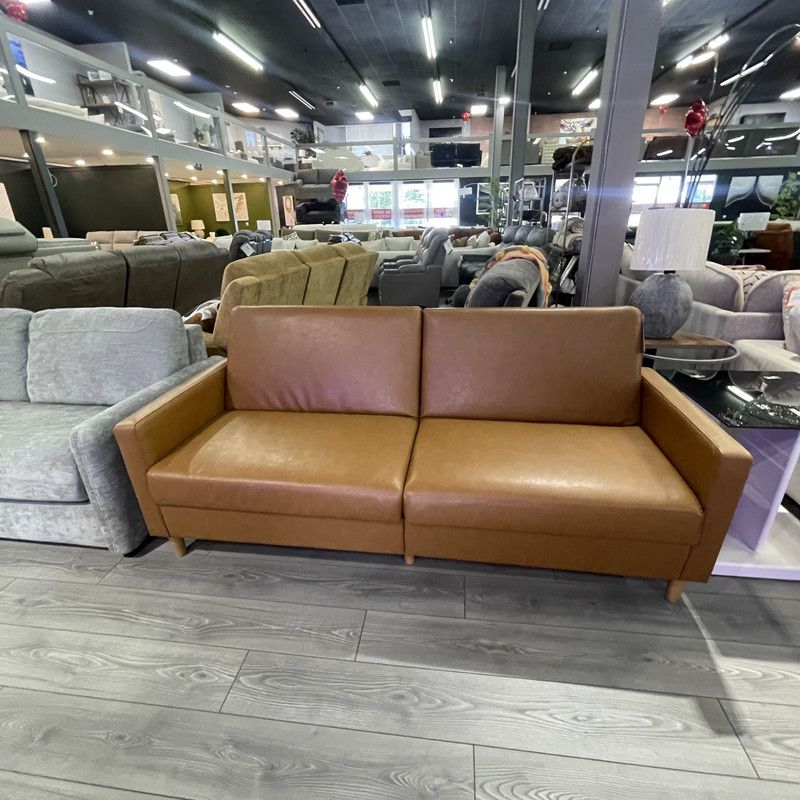 Camel Faux Leather Futon Sofa