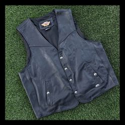 Vintage Harley Davidson Distressed Leather Vest Jacket Black Snap Button Size XL