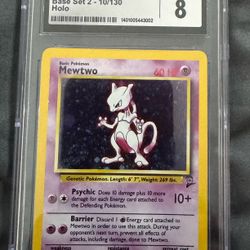 CGC 8 Mewtwo 2000 Base Set 2 10/130 Holo Pokemon Card SWIRL