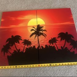 Palette Dreams Red Beach Sunset Picture Wall Decor 2 Pieces Framed