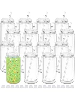 New 16 oz Plastic Snow Globe Tumbler, 25 Pack Double Wall Snowglobe Tumbler with Pre Drilled Hole, Plastic Mason Jar Cups Can for Snow Globe Glitter D