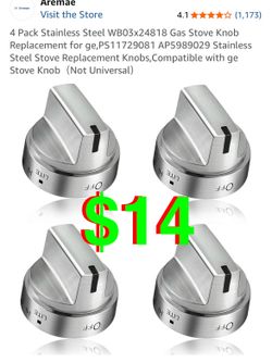 4 Pack Stainless Steel WB03x24818 Gas Stove Knob Replacement for ge,PS11729081 AP Stainless Steel Stove Replacement Knobs,Compatible with ge St