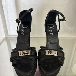 Dior Black Diorissimo Oblique Monogram Trotter Logo Platform Sandal Wedge Heels