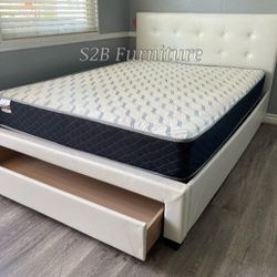 Queen White Tufted Bed With Orthopedic Mattress Included 