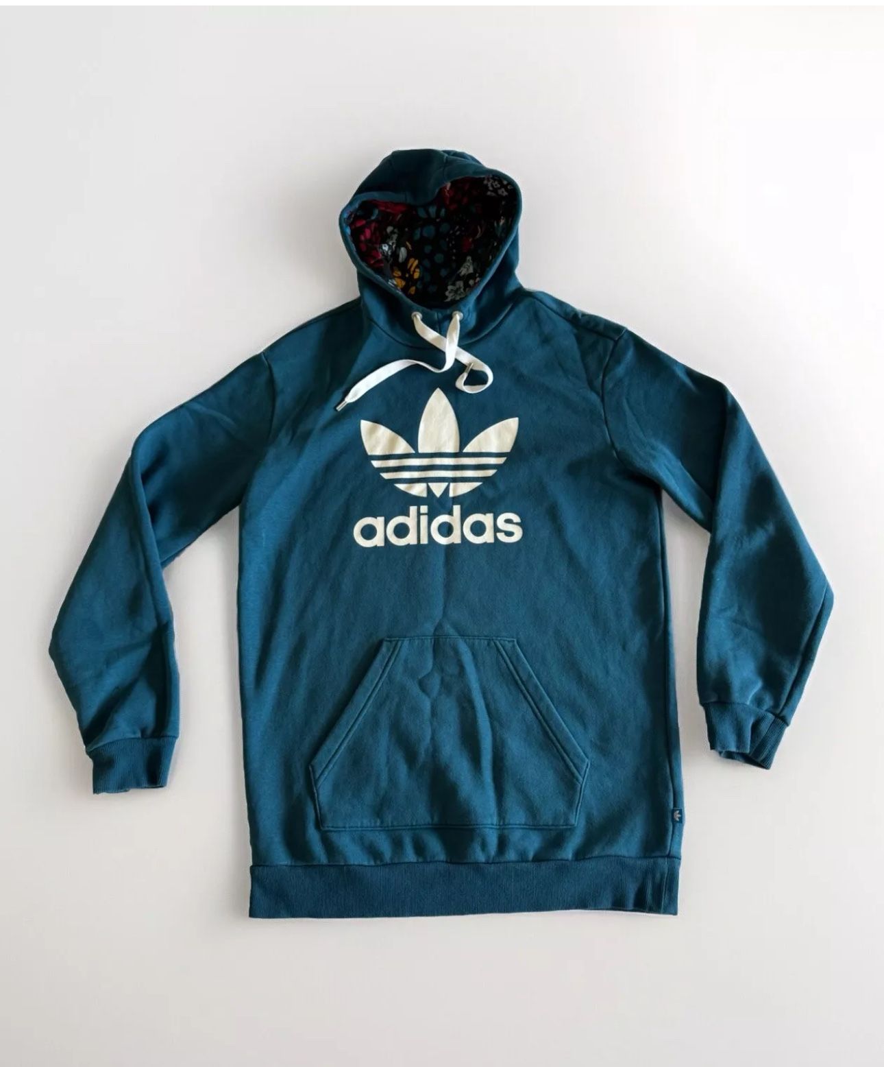 Adidas Tecste Long Hoodie Sweatshirt M Blue Logo Kangaroo Pocket Drawstring