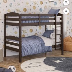 B&H Leighton Solid Wood Twin-over-Twin Convertible Bunk Bed, Mocha - NEW