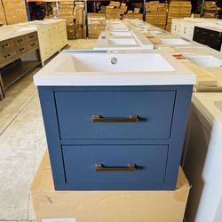 “20” Wall-Mounted Bathroom Vanity Set in Navy Blue With Acrylic Countertop $179 