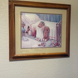 Art , Little Girl Praying Matted Real Wood Frame