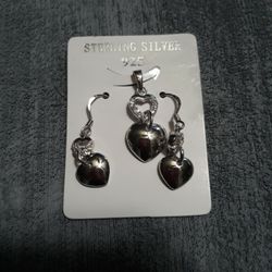 Sterling Silver Heart cz Pendant 3 Pc Set