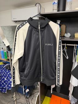 Purple Brand Track Jacket Black and Cream athletic