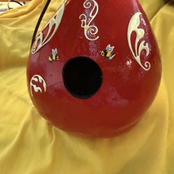 Stunning Hand Painted Gourd Red &?White Nice ! New