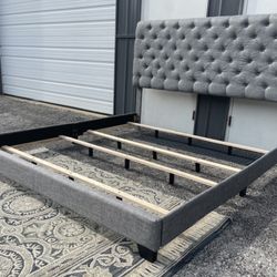 New KING Size Grey Tufted Headboard Bed Frame 