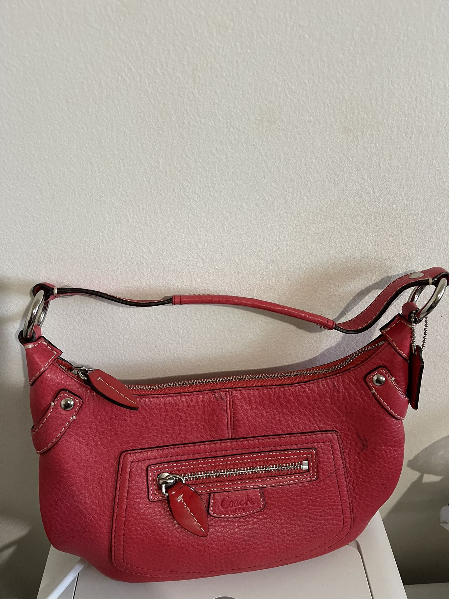Coach Red Pebbled Leather Penelope Hobo Hand Bag 