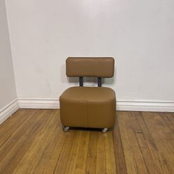 Small Brown Faux Leather Stool wheels with Back Rest Pedicure stool