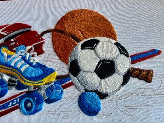 Retro Sports Wall Decor Soccer Football Basketball Kid’s Room Nursery Embroidery