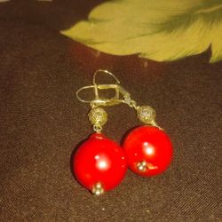 Red Coral / Silver Earrings