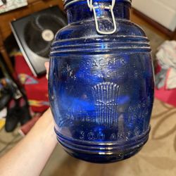 Vintage Cobalt Blue Cracker Barrel Style Glass Canister Jar