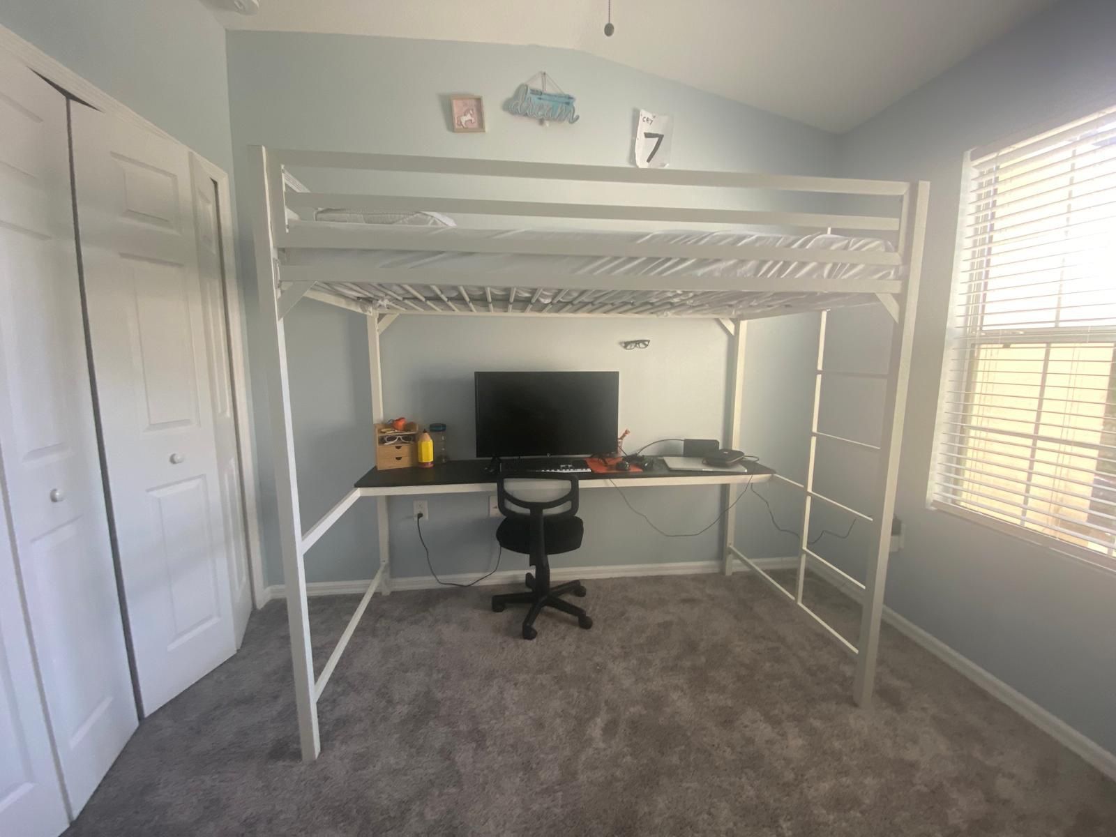 DHP Miles Metal Twin Loft Bed with Desk, White